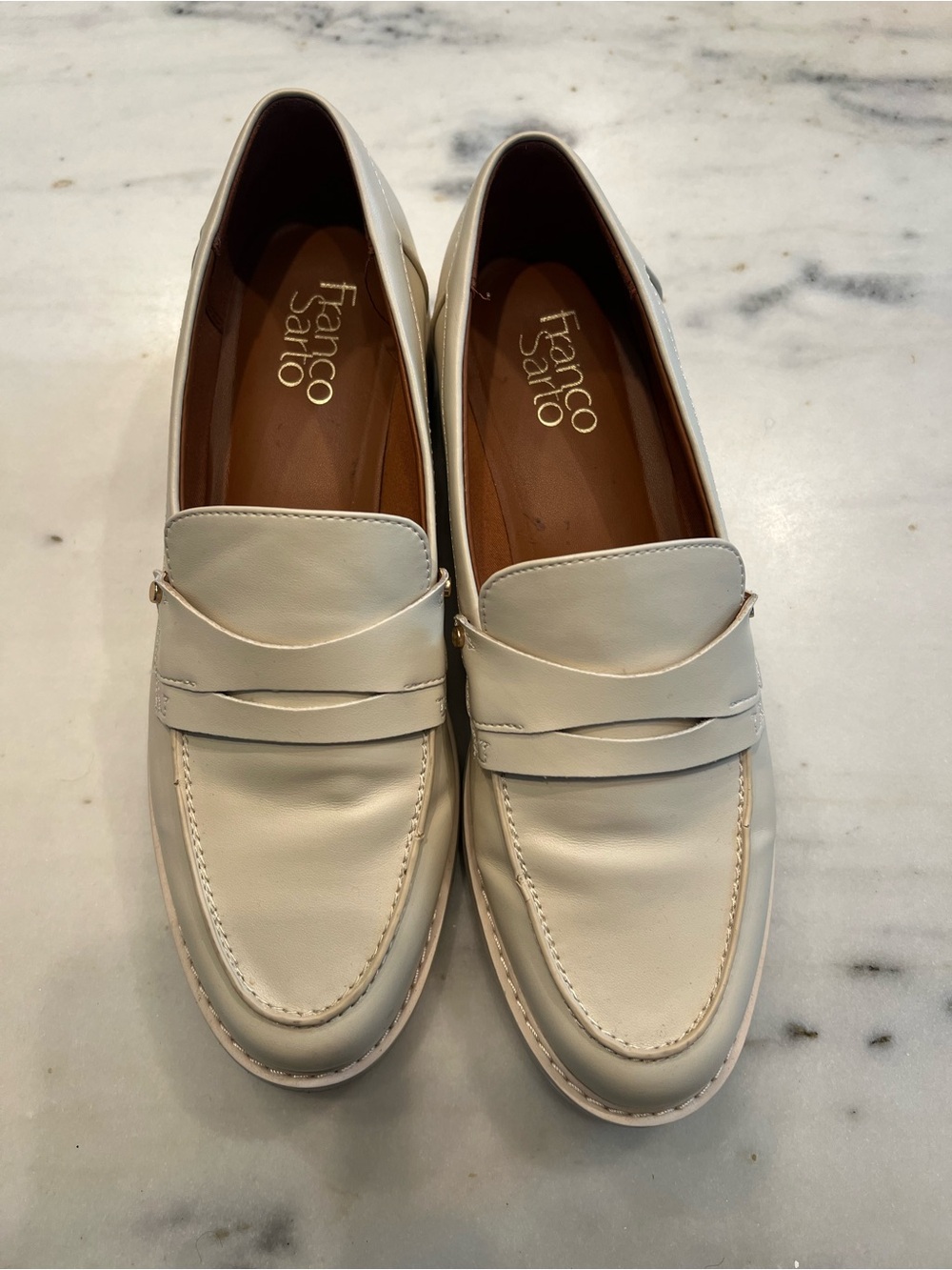Franco Sarto Cream Leather Penny Loafers
